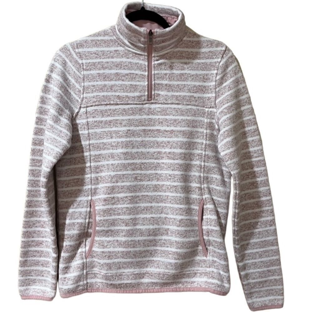 THREAD & SUPPLY Long Sleeve Quarter Zip Striped Pullover Pink Cream Size Small